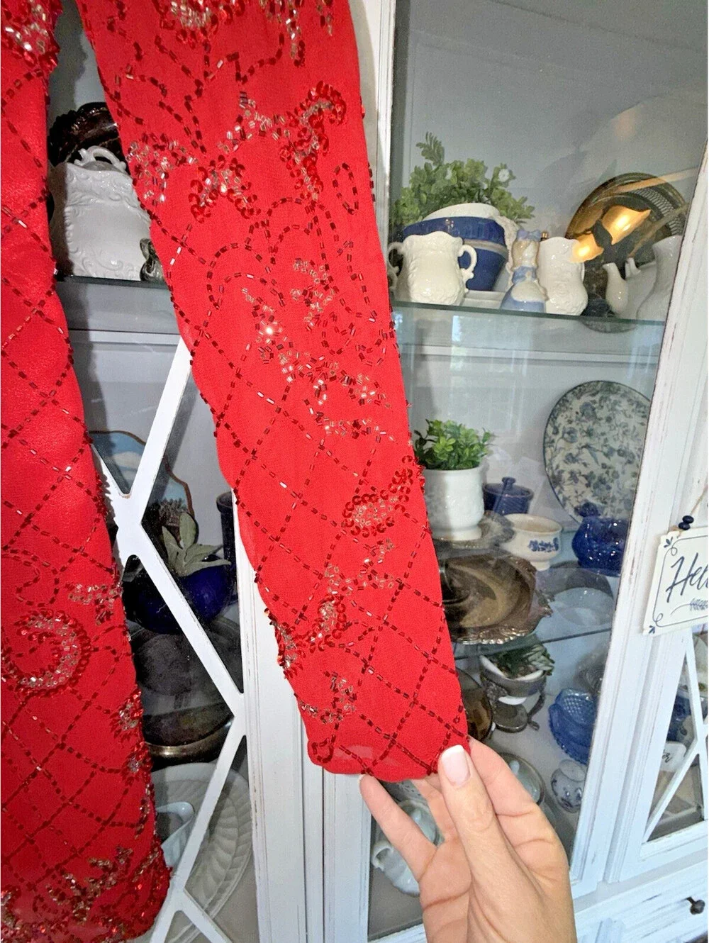 Shail K Formal Party Beaded Red Long sleeved Mini Dress Sz 0